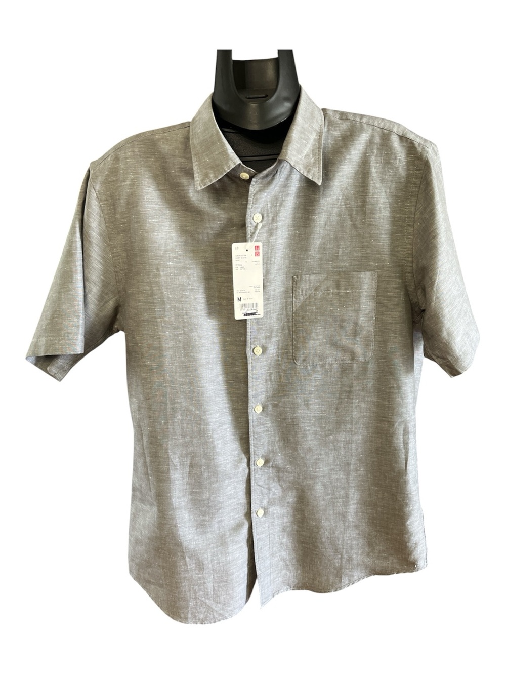 NWT Uniqlo Men’s Linen Cotton Blend Short Sleeve Shirt - Grey - Size M